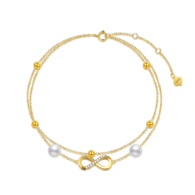14K Gold Infinty Multi-layered Charm Anklets With Pearls For Women-0