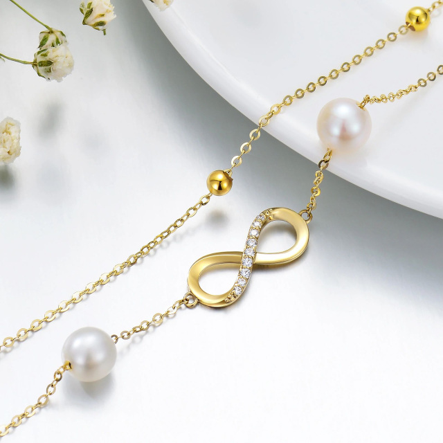 Mehrschichtige Infinity-Fußkettchen mit Perlen aus 14-karätigem Gold für Damen-1