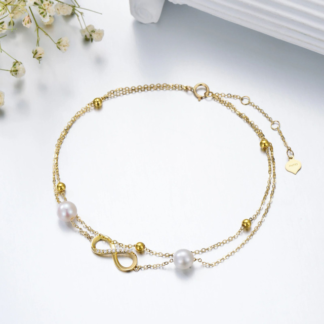14K Gold Infinty Multi-layered Charm Anklets With Pearls For Women-2
