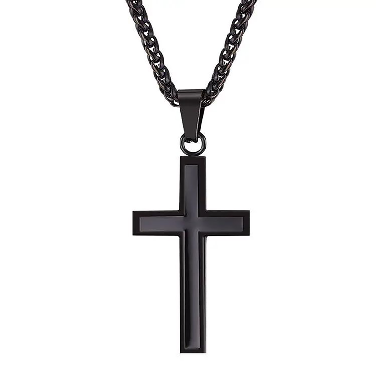 Stainless Steel with Black Color Plated Cross Pendant Necklace for Men-1