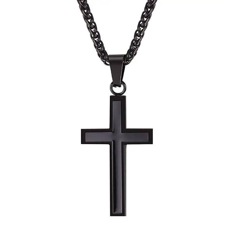 Stainless Steel with Black Color Plated Cross Pendant Necklace for Men