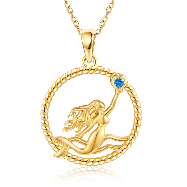 14K Yellow Gold Heart Moissanite Mermaid Pendant Necklace-1