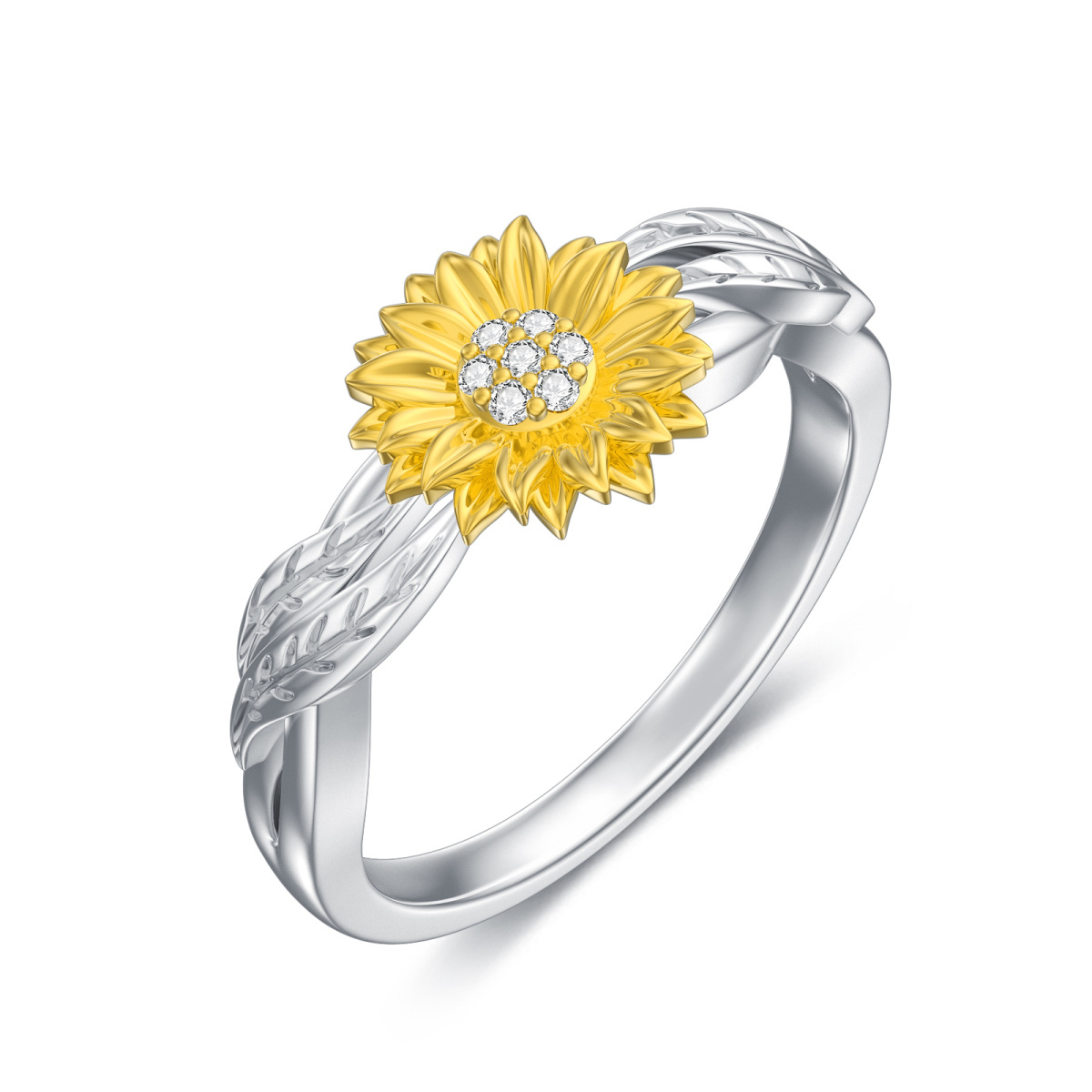 Sterling Silber Zirkon Sonnenblume Ring-1