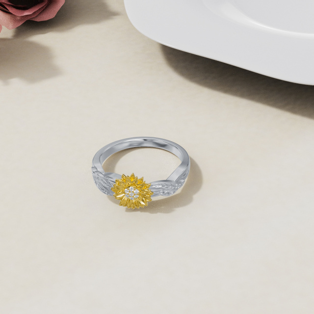 Sterling Silver Zircon Sunflower Ring-4