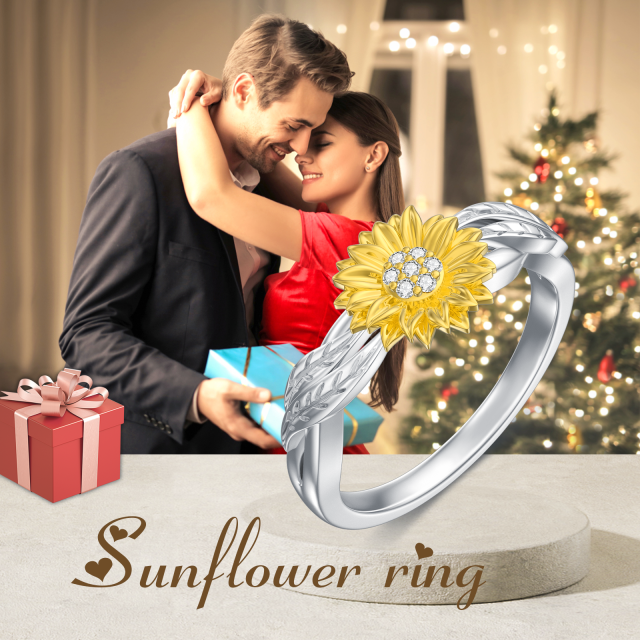 Sterling Silver Zircon Sunflower Ring-2