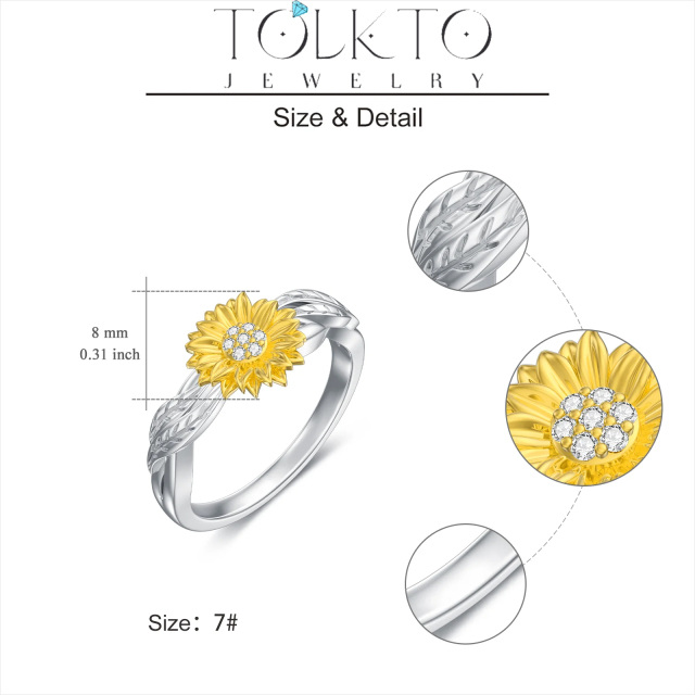 Sterling Silver Zircon Sunflower Ring-5