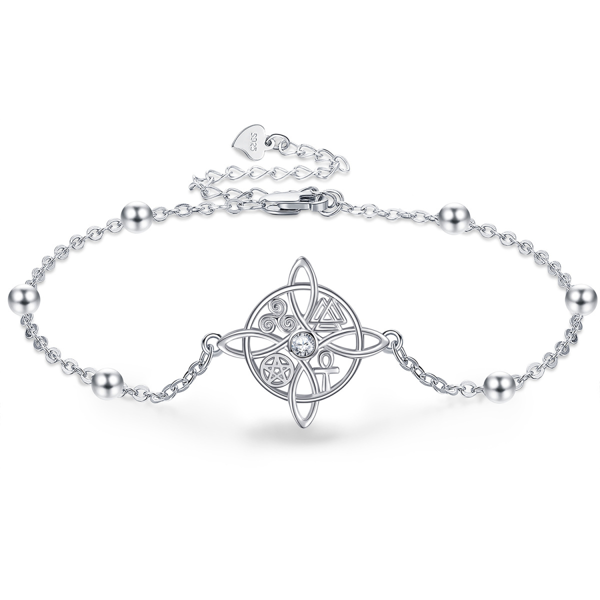 Bracelet en argent sterling avec pendentif nœud de sorcière en zircon cubique rond-1