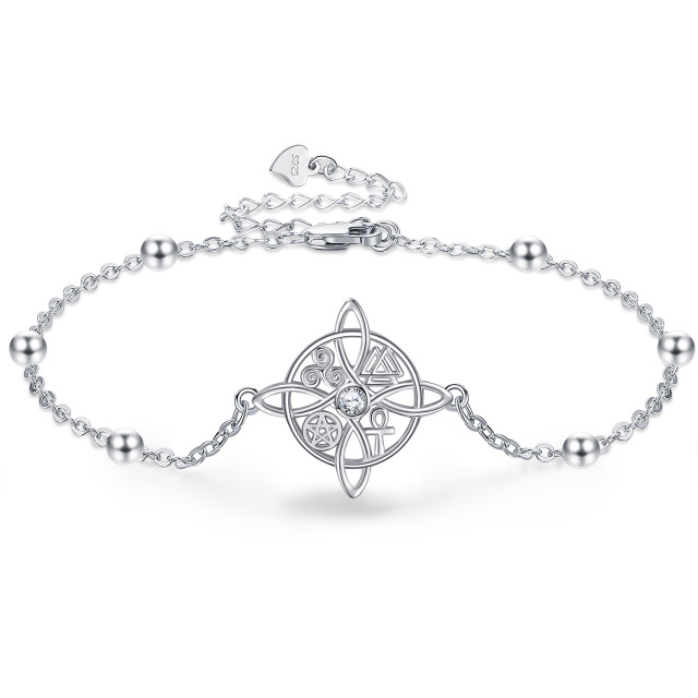 Bracelet en argent sterling avec pendentif nœud de sorcière en zircon cubique rond-0