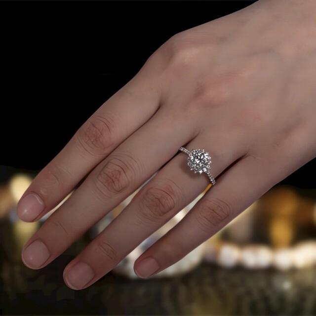 10K White Gold Circular Shaped Moissanite Sun Engagement Ring-1