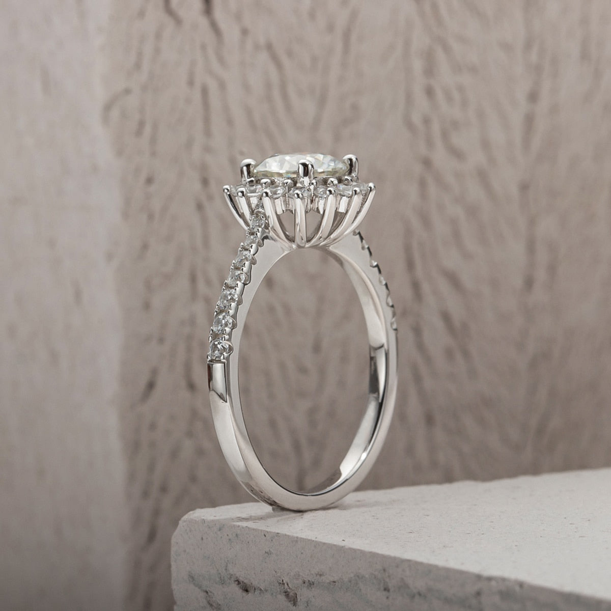 10K White Gold Circular Shaped Moissanite Sun Engagement Ring-5