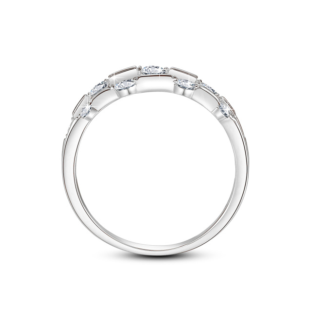 Bague de mariage à gravure personnalisée en moissanite de forme circulaire en or blanc 14 carats-2