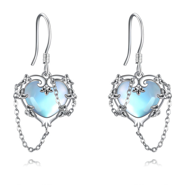 Brincos de pedra lunar com coração de bruxa, joias de prata esterlina 925 para mulheres-0
