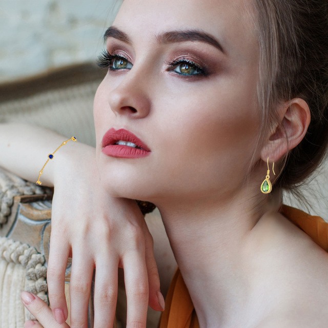 14K Gold Zircon May Birthstone Drop Shape Drop Earrings Jewelry Birthday Gift For Women-1