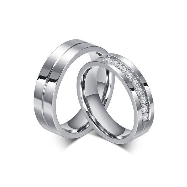 Anéis de casal em prata esterlina com moissanite redonda-0