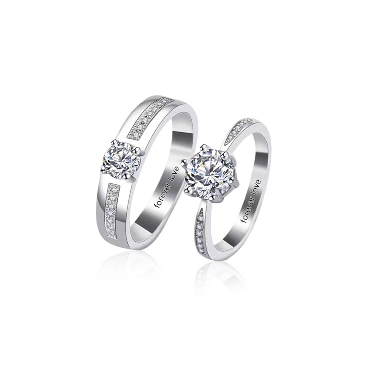 Bagues de couple en argent sterling avec zircon rond-1