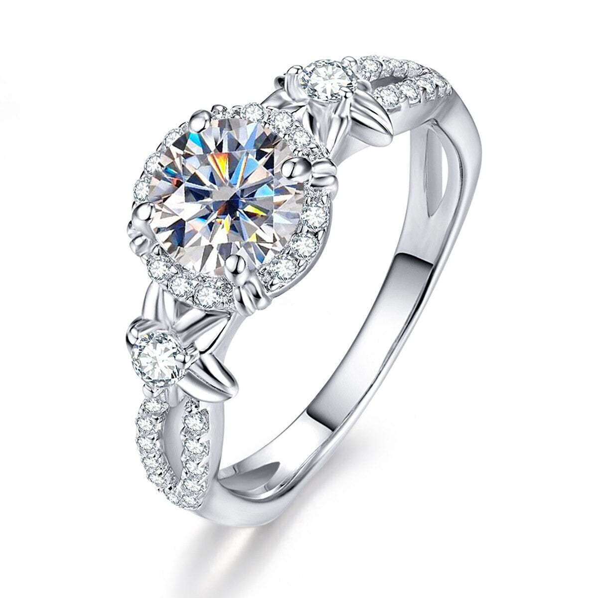 10K White Gold Circular Shaped Moissanite Wildflowers Engagement Ring-1