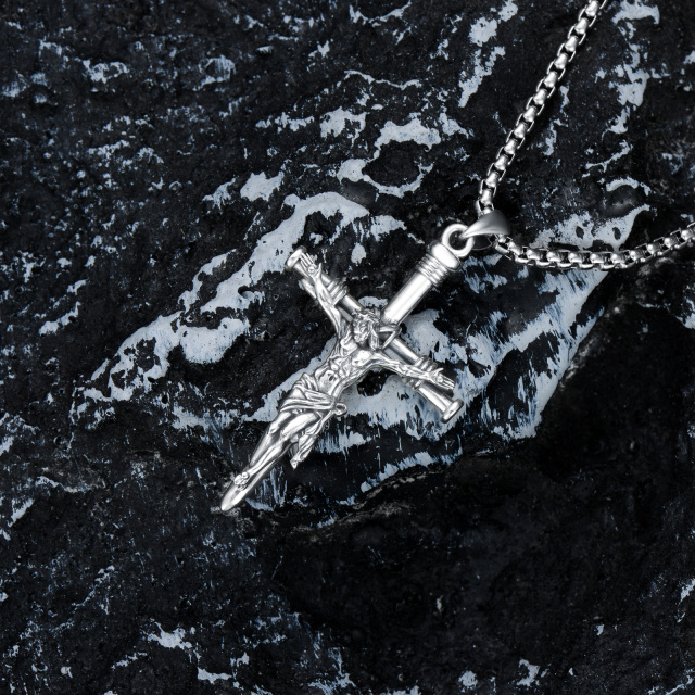 Collana con ciondolo Gesù e croce ungueale in argento sterling per uomo-4