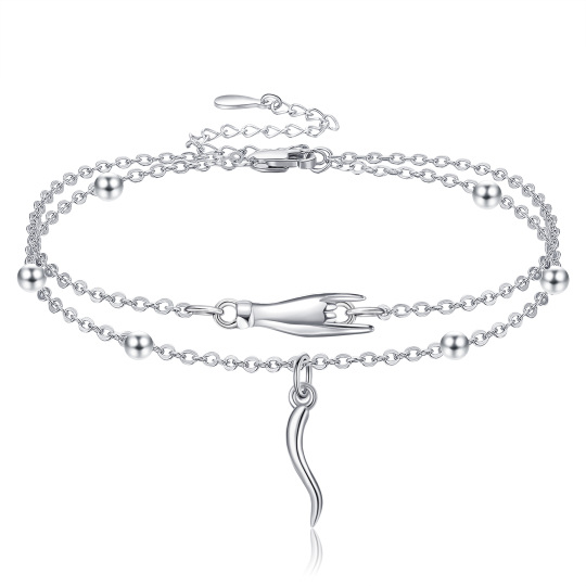 Sterling Silver Italian Horn Multi-layered Anklet