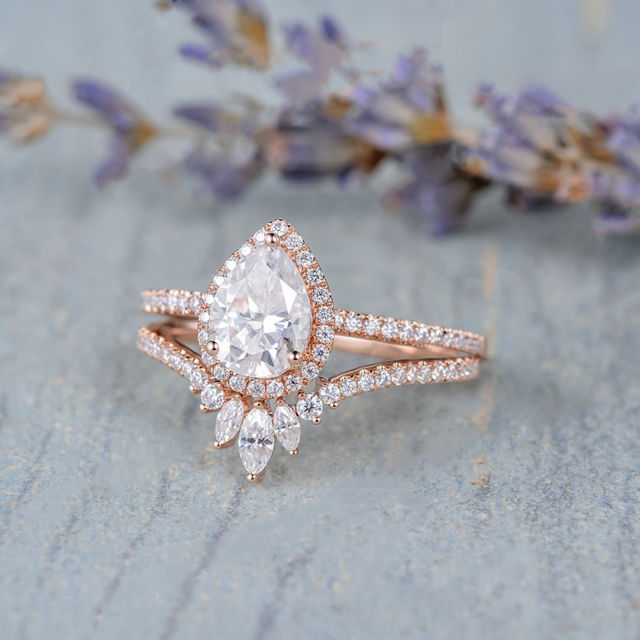 10K White Gold Pear Shaped Moissanite Drop Shape Engagement Ring-2