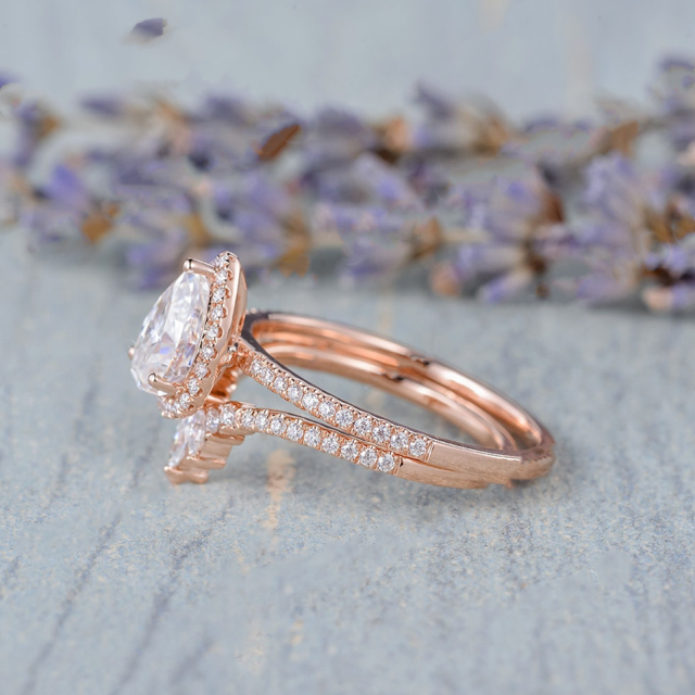 10K White Gold Pear Shaped Moissanite Drop Shape Engagement Ring-3