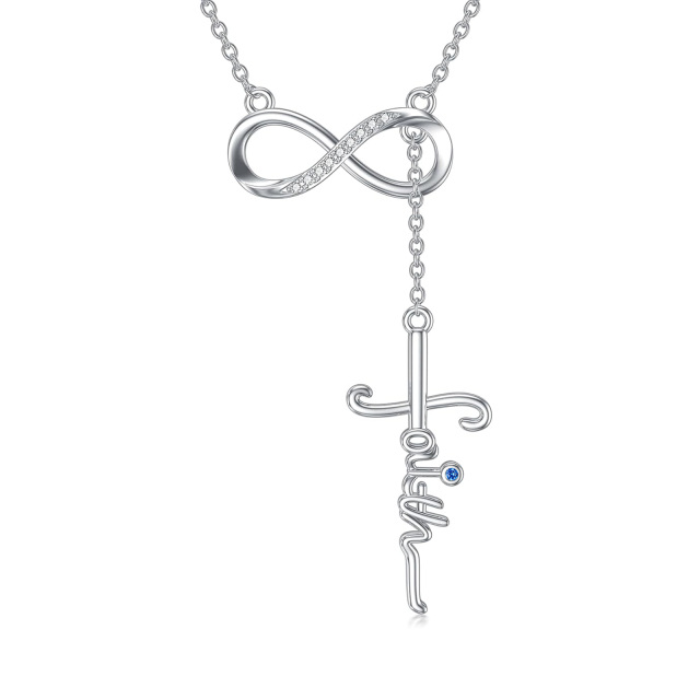 Collier en argent sterling avec pendentif croix en zircon rond et mot gravé-0