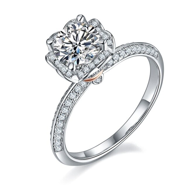 10K White Gold Moissanite Couple Engagement Ring-0