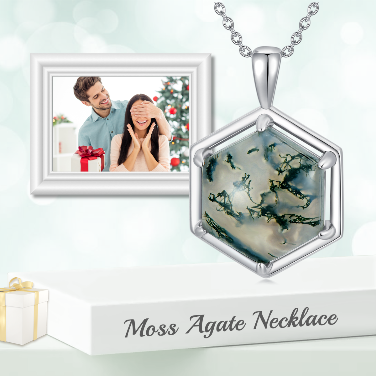 Sterling Silver Moss Agate Pendant Necklace-6