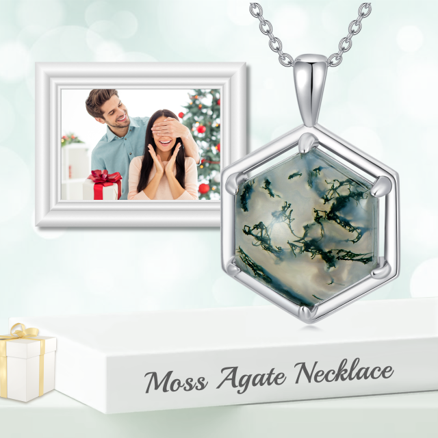 Sterling Silver Moss Agate Pendant Necklace-5