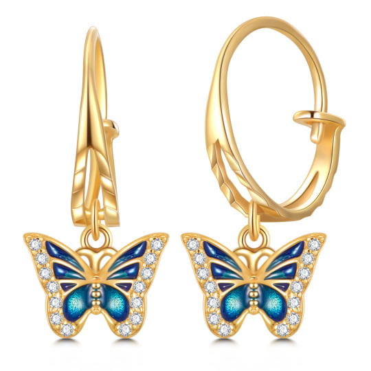 Boucles d'oreilles pendantes papillon en moissanite en or 14 carats