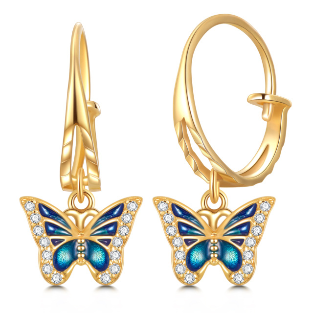 Boucles d'oreilles pendantes papillon en moissanite en or 14 carats-1