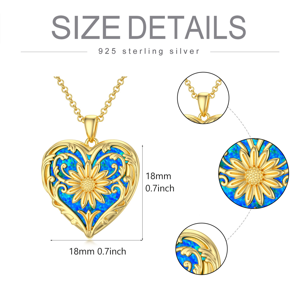 10K Gold Opal Sonnenblume & Herz personalisierte Foto Medaillon Halskette-7