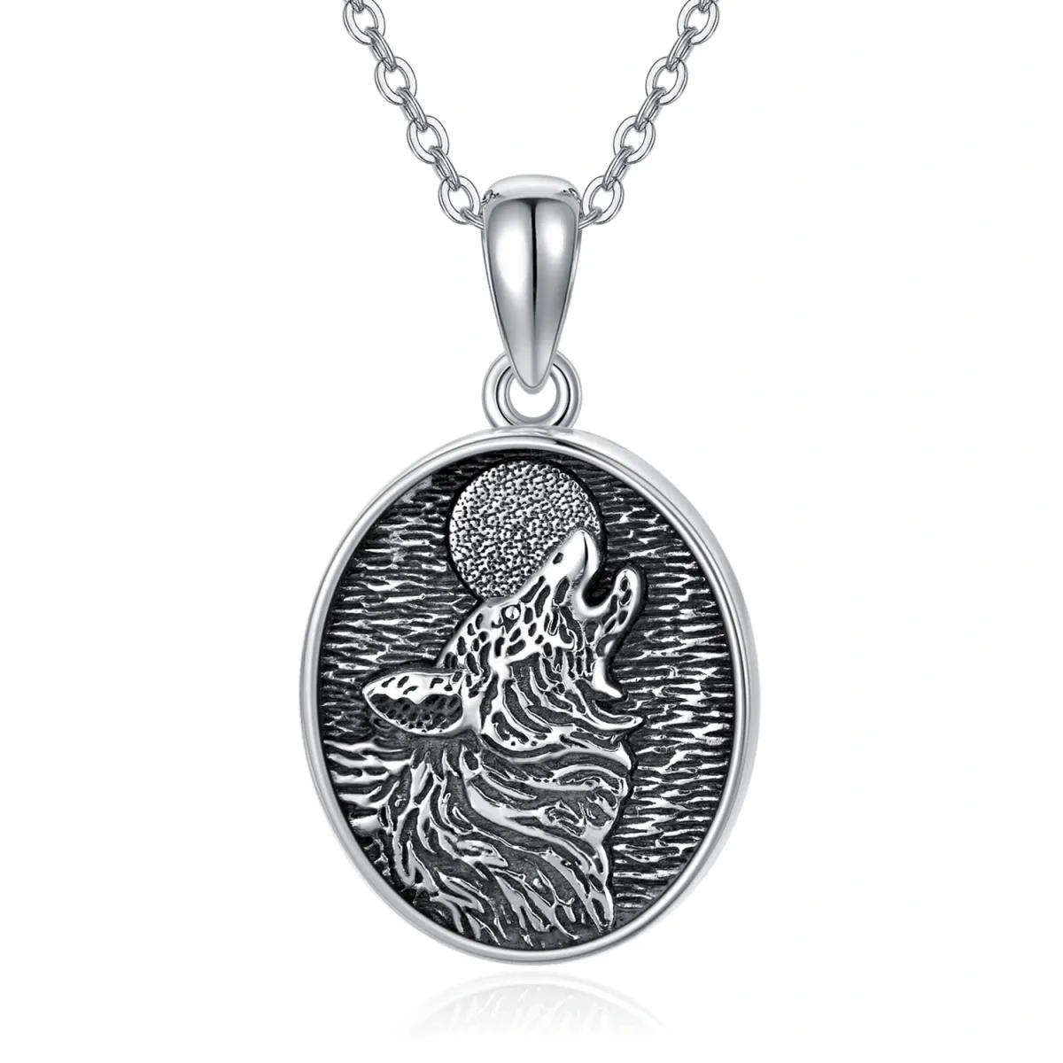Sterling Silver Two-tone Wolf Pendant Necklace-5