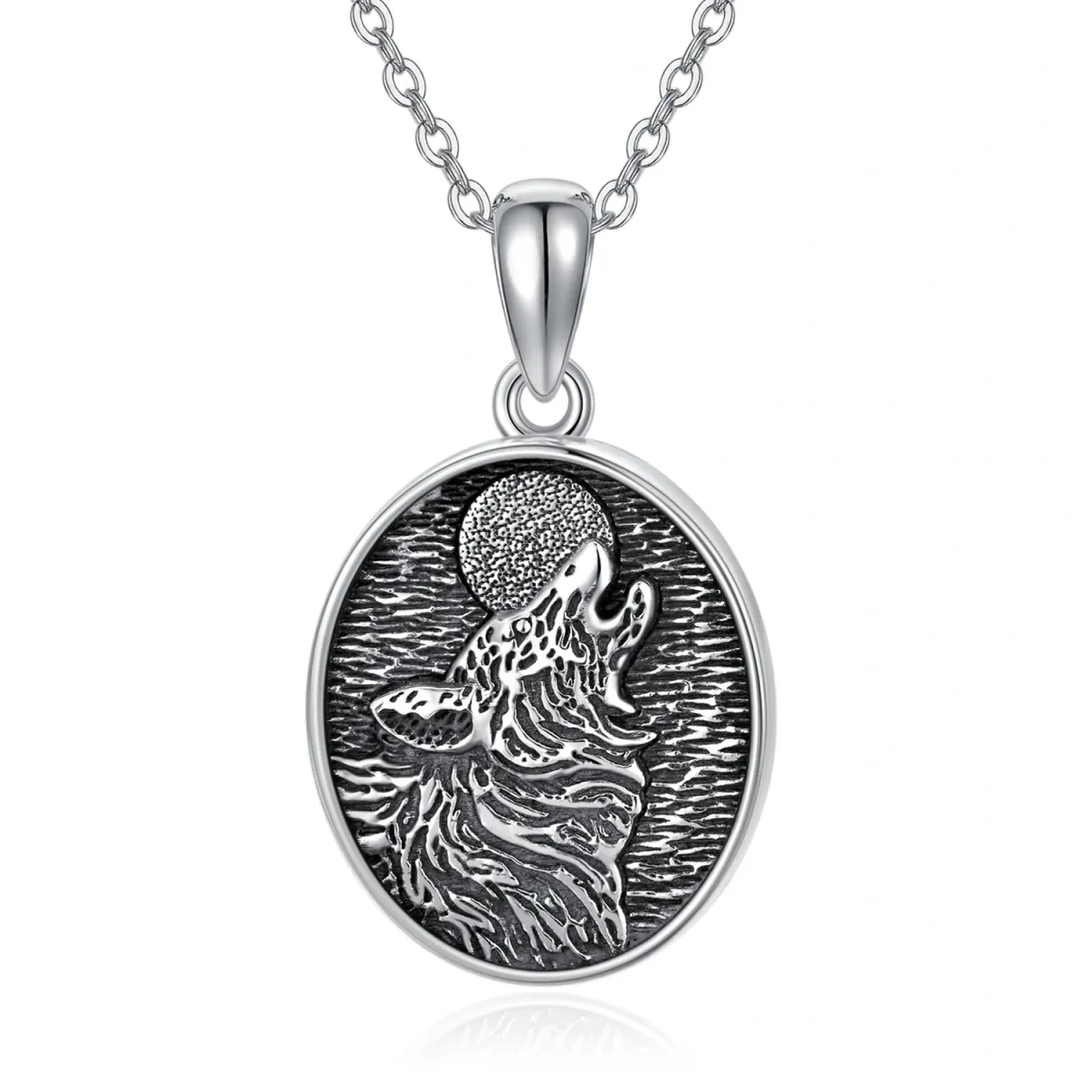 Sterling Silber zweifarbig Wolf Anhänger Halskette-5