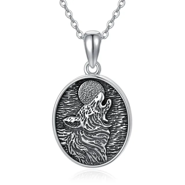 Sterling Silver Two-tone Wolf Pendant Necklace-4