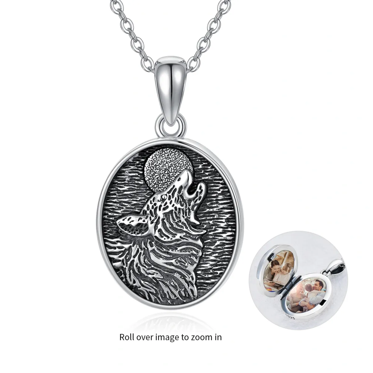 Sterling Silver Two-tone Wolf Pendant Necklace-1