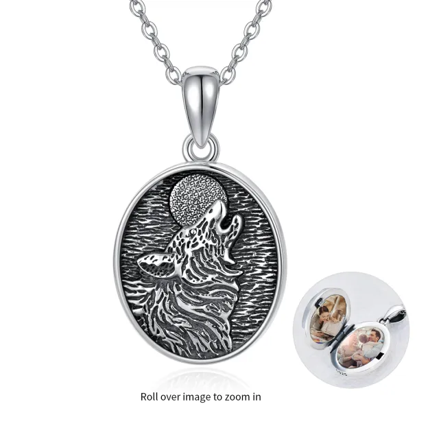 Sterling Silver Two-tone Wolf Pendant Necklace-0