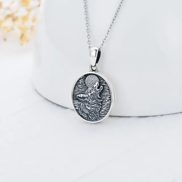 Sterling Silver Two-tone Wolf Pendant Necklace-2