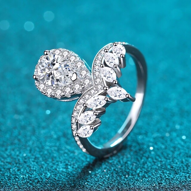10K White Gold Pear Shaped Moissanite Drop Shape Engagement Ring-2