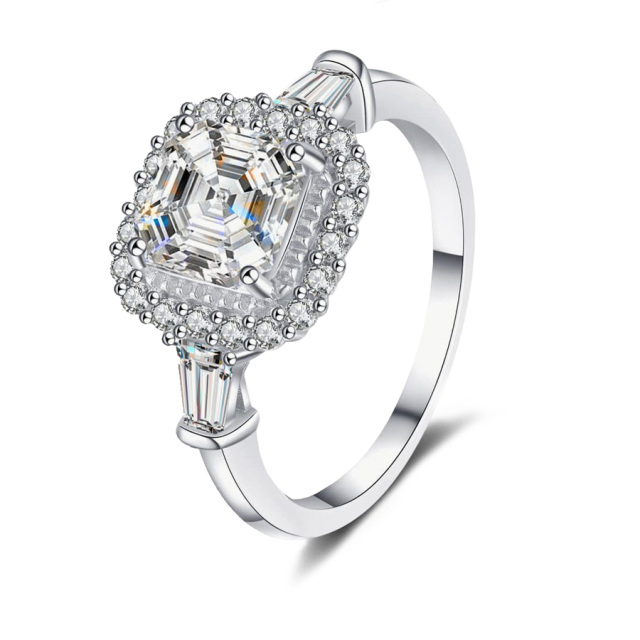 10K White Gold Princess-square Shaped Moissanite Square Engagement Ring-0