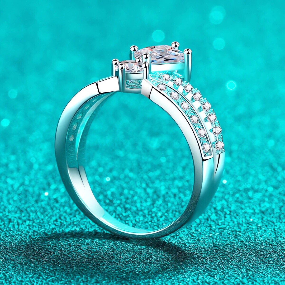 10K White Gold Moissanite Crown Engagement Ring-4