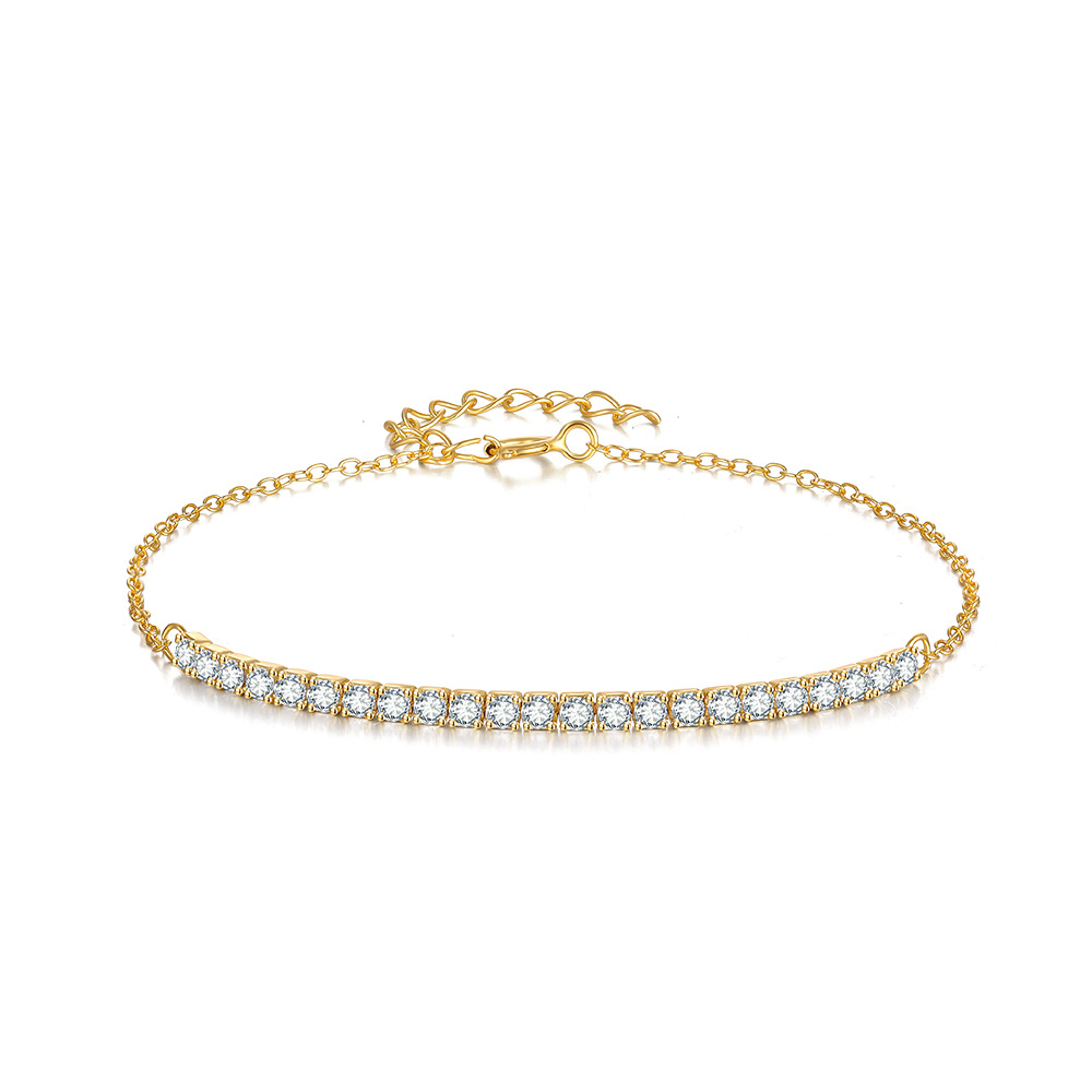 14K Gold Circular Shaped Cubic Zirconia Bar Tennis Chain Bracelet-1