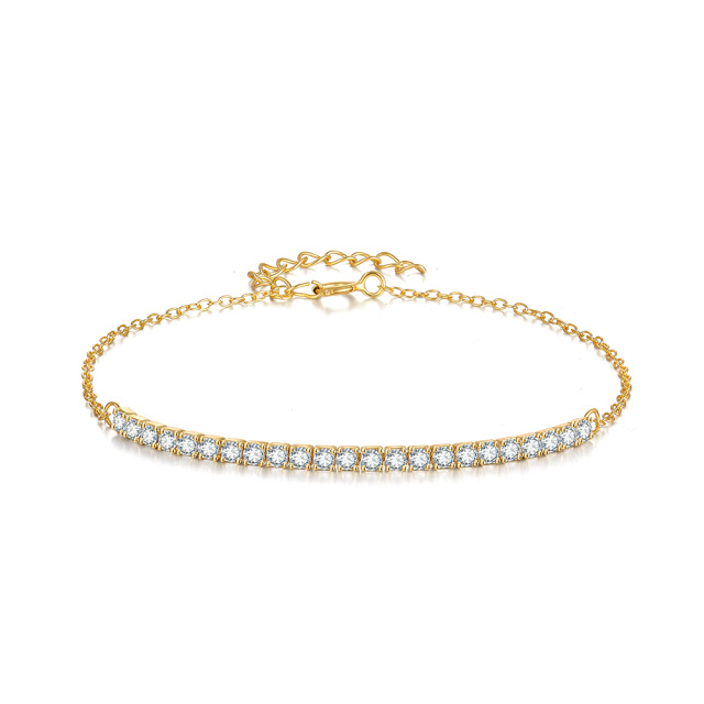 14K Gold Circular Shaped Cubic Zirconia Bar Tennis Chain Bracelet-0