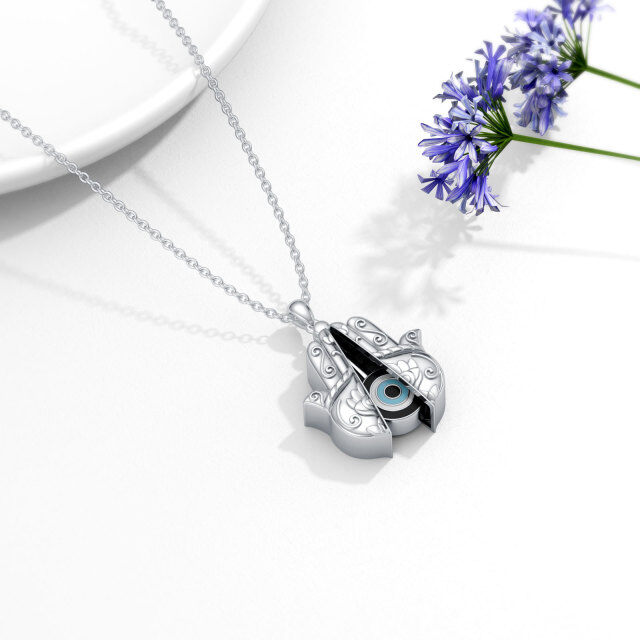 Sterling Silver Evil Eye & Hamsa Hand Urn Necklace for Ashes-2