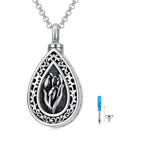 Collana in argento sterling con fiore di nascita e urna ovale per le ceneri