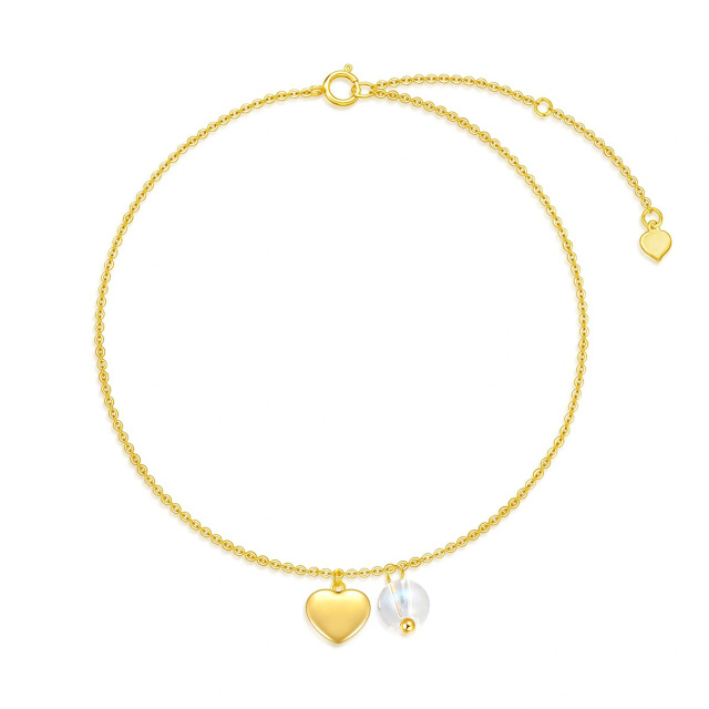 14K Gold Moonstone Heart Shape Single Layered Charm Anklet Anniversary Gift For Women-0