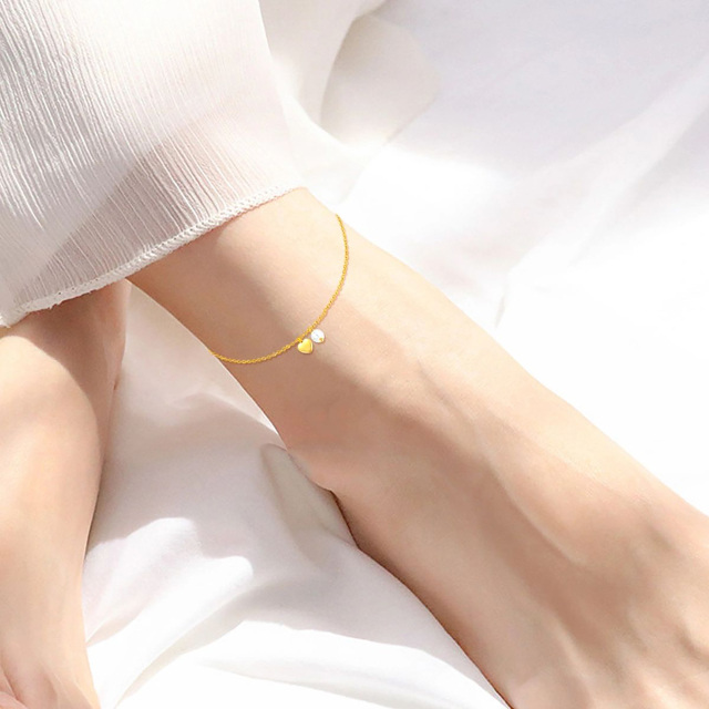 Bracelet de cheville à breloque simple couche en forme de cœur en pierre de lune en or 14 carats, cadeau d'anniversaire pour femme-1
