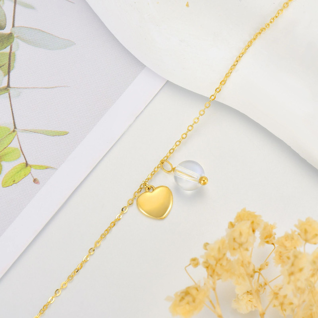 14K Gold Moonstone Heart Shape Single Layered Charm Anklet Anniversary Gift For Women-3