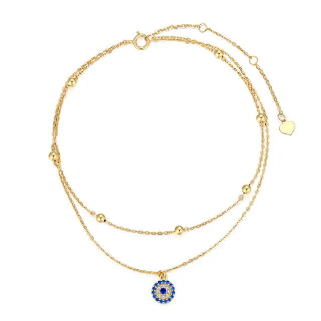 14K Gold Zircon Evil Eye Multi-layered Charm Anklet Party Jewelry Birthday Gift For Women-0