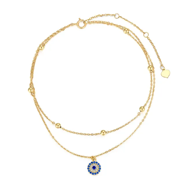 14K Gold Zirkon Evil Eye Mehrschichtiges Charm Fußkettchen Partyschmuck Geburtstagsgeschenk für Frauen-0