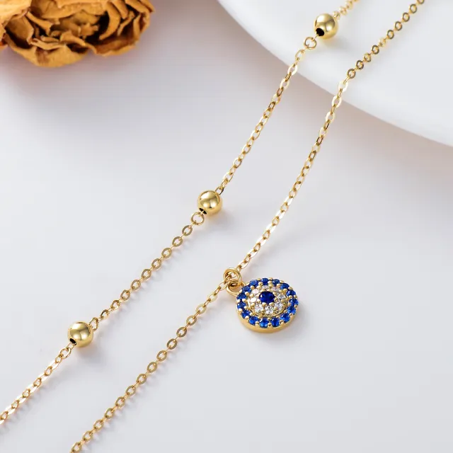 14K Gold Zircon Evil Eye Multi-layered Charm Anklet Party Jewelry Birthday Gift For Women-3
